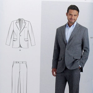 Simplicity Sewing Pattern 9241, Men's Fitted Jacket and Slightly Tapered Fitted Pants, Men's Size 44 46 48 50 52, Uncut/FF, Simplicity S9241