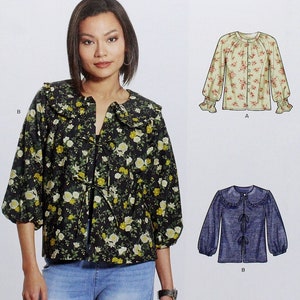 New Look Sewing Pattern 6743 Misses&#39; Tops with Self Ties or Buttons/Self Loops, Uncut/FF, Misses&#39; Size 8 10 12 14 16 18 20, New Look N6743