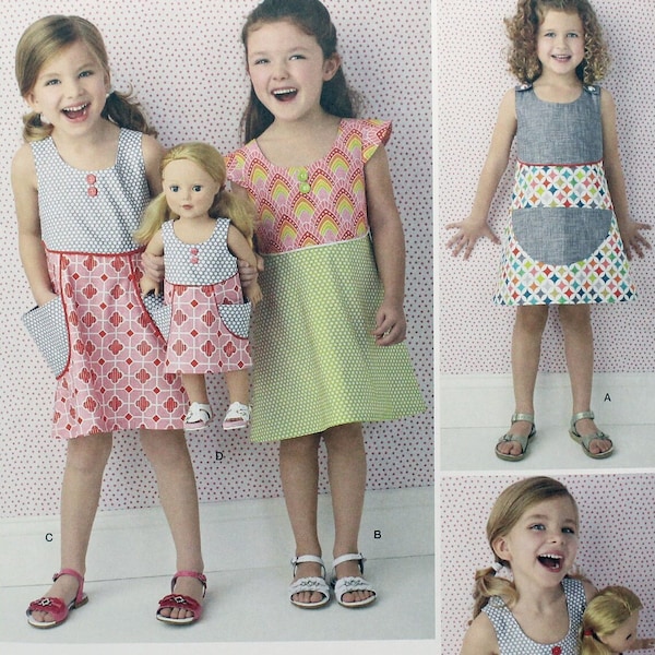 Simplicity Sewing Pattern 1379, Child's Dress and Matching Dress for 18" Doll, Child's Size 3 4 5 6 7 8, Uncut/FF, Modkid Studio