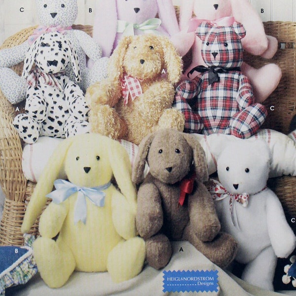 Simplicity Sewing Pattern 9524, Stuffed Animals Sewing Pattern, 14" Dog, 14" Rabbit, 14" Bear, Heigl & Nordstrom, Uncut/FF