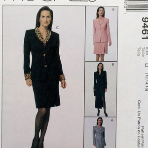 McCall&#39;s Sewing Pattern 9461, Misses&#39; Lined Coatdress, Lined Jacket and Skirt, Uncut/FF, Misses&#39; Size 12 14 16, Misses&#39; Sewing Pattern