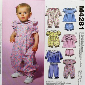 McCall&#39;s Sewing Pattern 4281, Infants&#39; Dresses, Panties, Top, Pants, Romper and Jumpsuits, Uncut/FF, Infants&#39; Size S M L XL, McCall&#39; M4281