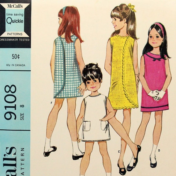 McCall's Sewing Pattern 9108, Girls' Wrap Around Dress, Uncut/FF, Girls' Size 8, Breast 26", Vintage 1960s Girls' Dress Sewing Pattern