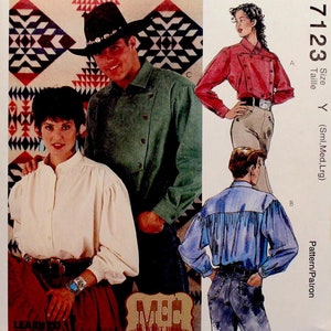 McCall&#39;s Sewing Pattern 7123, Misses&#39; and Men&#39;s Western Wear Shirts, Misses&#39; and Men&#39;s Size S M L, Uncut/FF