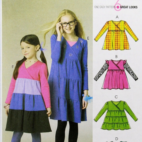 McCall's Sewing Pattern 6157, Children's Easy Knit Tops and Dresses, Uncut/FF, Children's Size 3 4 5 6, For Stretch Knits Only