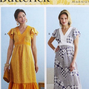 Butterick Sewing Pattern 6728, Empire Waist Dress with Flutter Sleeves, Uncut/FF, Misses&#39; Size 6 8 10 12 14, Butterick B6728