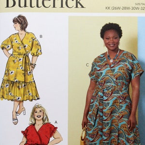 Butterick Sewing Pattern 6873, Women&#39;s Wrap Dress and Sash Sewing Pattern, Uncut/FF, Womens Size 26W 28W 30W 32W, Butterick B6873