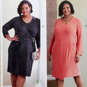 Butterick Sewing Pattern 6781, Women's Fitted Faux Wrap Knit Dress, Uncut/FF, Women's Size 18W 20W 22W 24W, Butterick B6781