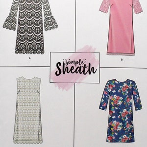 Simplicity Sewing Pattern 8293, Misses&#39;/Miss Petite Sheath Dress with Sleeve Options, Uncut/FF, Misses&#39; Size 14 16 18 20 22