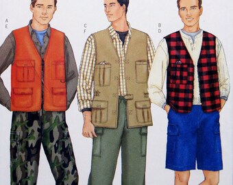 Butterick Sewing Pattern 6843, Men's Vest with Pockets, Elastic Waist Shorts and Pants, Uncut/FF, Men's Size 32 34 36