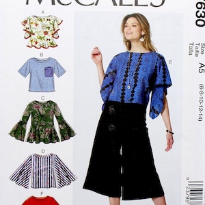 McCall&#39;s Sewing Pattern 7630, Misses&#39; Loose-fitting Tops with Sleeve, Length and Hem Variations, Uncut/FF, Misses&#39; Size 6 8 10 12 14