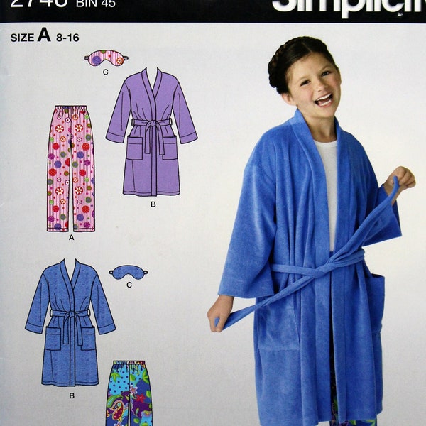 Simplicity Sewing Pattern 2746, Girls' Wrap Robe, Pull on Pants and Eye Mask, Uncut/FF, Girls' Size 8 10 12 14 16