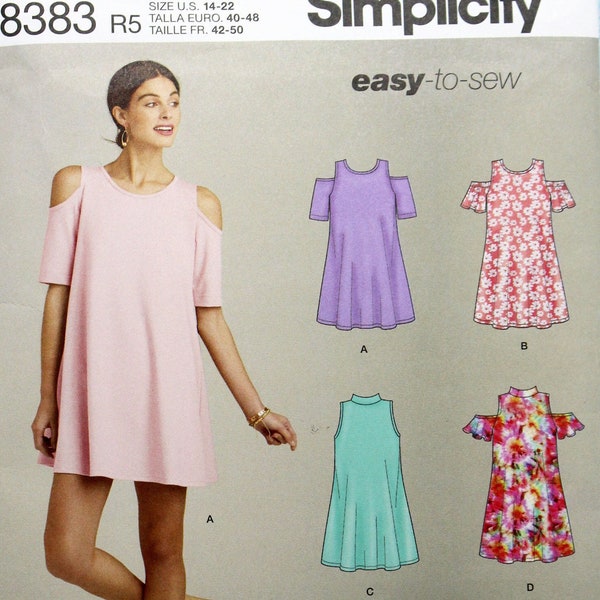 Simplicity Sewing Pattern 8383, Misses' Easy Knit Trapeze Dress, Uncut/FF, Misses' Size 14 16 18 20 22