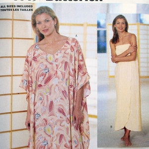 Butterick Sewing Pattern 6045, Misses&#39; Caftan, Bath Wrap, Bags and Bedroom Slippers, Misses&#39; Size XS S M L XL, Uncut/FF