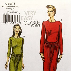 Vogue Sewing Pattern 8611, Misses&#39; Tapered Dress with Front Gathers, Uncut/FF, Misses&#39; Size 6 8 10 12, Vogue V8611