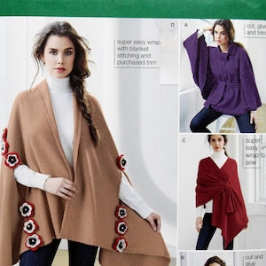 Simplicity Sewing Pattern 1098, Misses&#39; Fleece Ponchos and Wraps, Uncut/FF, Misses&#39; One Size Pattern, Easy Sewing Pattern