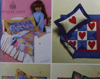 Butterick 4538 18/" Girl Doll Pattern Bed Quilt Pillow Mattress Sheets