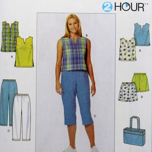 Simplicity Sewing Pattern 7130, Misses' Top, Pants or Shorts and Bag, Uncut/FF, Misses' size 12 14 16