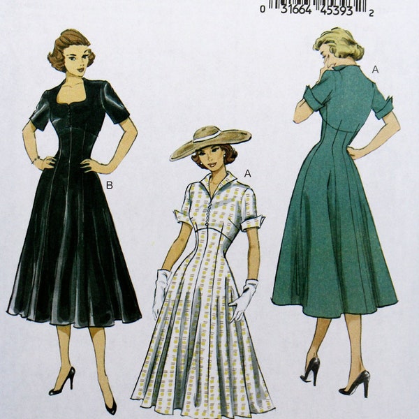 Butterick Sewing Pattern 6018, Misses' Retro Raised Waist Dress with Fitted and Flared Skirt, Uncut/FF, Misses' Size 14 16 18 20 22