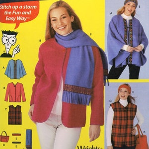 Simplicity Sewing Pattern 5307, Misses&#39; Poncho, Jacket or Vest, Tote Bag, Scarf and Headband, Misses&#39; Size XS S M, Uncut/FF