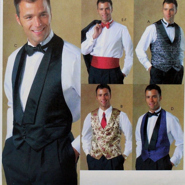 McCall's Sewing Pattern 4321, Men's Formal Vests, Bow Tie and Cummerbund, Uncut/FF, Men's Size XL XXL