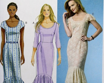 Butterick Sewing Pattern 5985, Misses' Close-fitting Bodice Dress with Flounce Hemline, Uncut/FF, Misses' Size 6 8 10 12 14, Butterick B5985