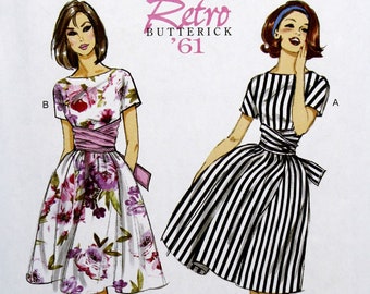 Butterick Sewing Pattern 6318, Misses' Retro Dress with Gathered Skirt, Uncut/FF, Misses' Size 6 6 8 10 12 14, Butterick B6318