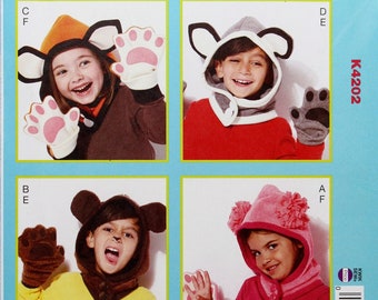 Kwik Sew 4202, Childs' Fleece Hoods and Mittens Sewing Pattern, Uncut/FF, Kids' Sizes XS S M L, Kwik Sew K4202