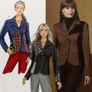 May include: A sewing pattern for a jacket with three different styles. The pattern is for sizes 8-10-12-14. The pattern is from Butterick and has the number B5422 on it.