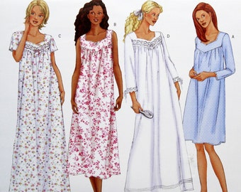 Butterick Sewing Pattern 6838, Misses' Easy Loose-fitting Nightgown, Uncut/FF, Misses' Size XS S M, Misses Pullover Nightgown Sewing Pattern
