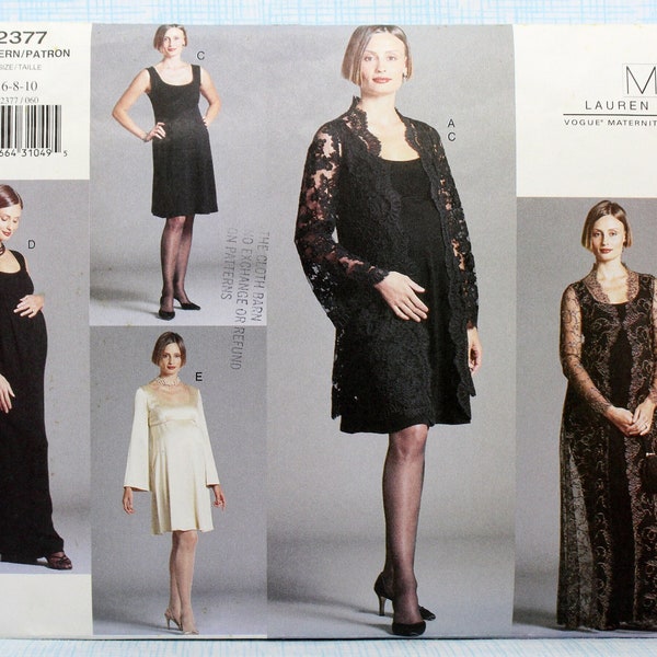 Vogue Sewing Pattern 2377, Maternity Evening Coat and Dress, Uncut/FF, Misses' Size 6 8 10, Lauren Sara Vogue Maternity Designer