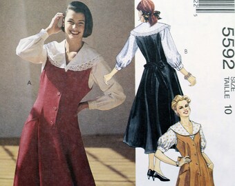 McCall's Sewing Pattern 5592, Misses' Jumper and Wide Collar Blouse, Misses' Size 10, Uncut/FF, 1990s Sewing Pattern