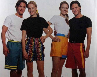 8736 UNCUT McCalls SEWING Pattern Mens Womens Loose Fit Pull on Shorts 90 Min.