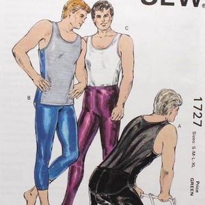 Kwik Sew 1727, Men's Tank Top, Tights and Bicycle Shorts Sewing Pattern, Uncut/FF, Men's Size S M L XL