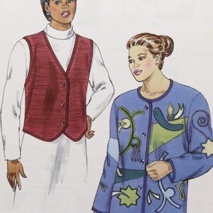 May include: Kwik Sew pattern 3147, featuring illustrations of women's clothing designs. The pattern includes sizes 1X-2X-3X-4X. The cover displays a red vest and a blue jacket with decorative elements.
