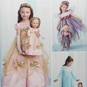 Simplicity Sewing Pattern 1305, Childs&#39; Princess Dress and Matching 18&quot; Doll Dress Pattern, Uncut/FF, Childs Size 3 4 5 6 7 8, Andrea Schewe
