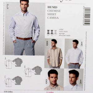 Burda Sewing Pattern 7045, Men&#39;s Shirts with Collar Options, Uncut/FF, Men&#39;s Size 34 36 38 40 42 44 46 48 50