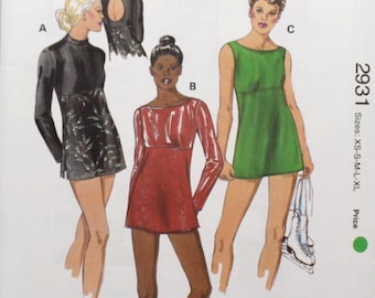 Kwik Sew 2931 Sewing Pattern, Misses' Leotards with Attached A-Line Skirts, Misses' Size XS S M L XL, Uncut/Unopened