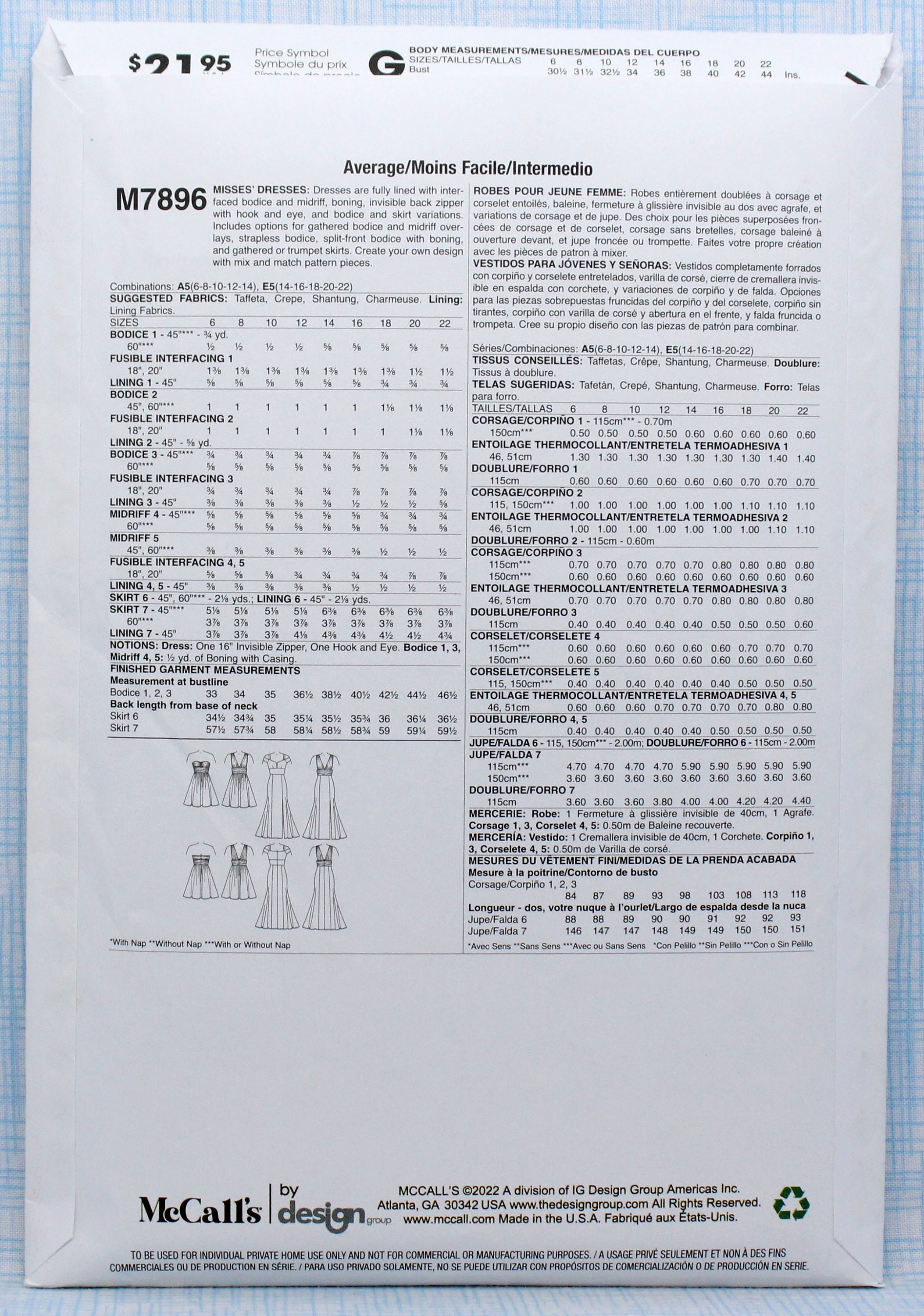 Mccall's Sewing Pattern 7896 Misses' Evening Dresses, Uncut/ff, Misses ...