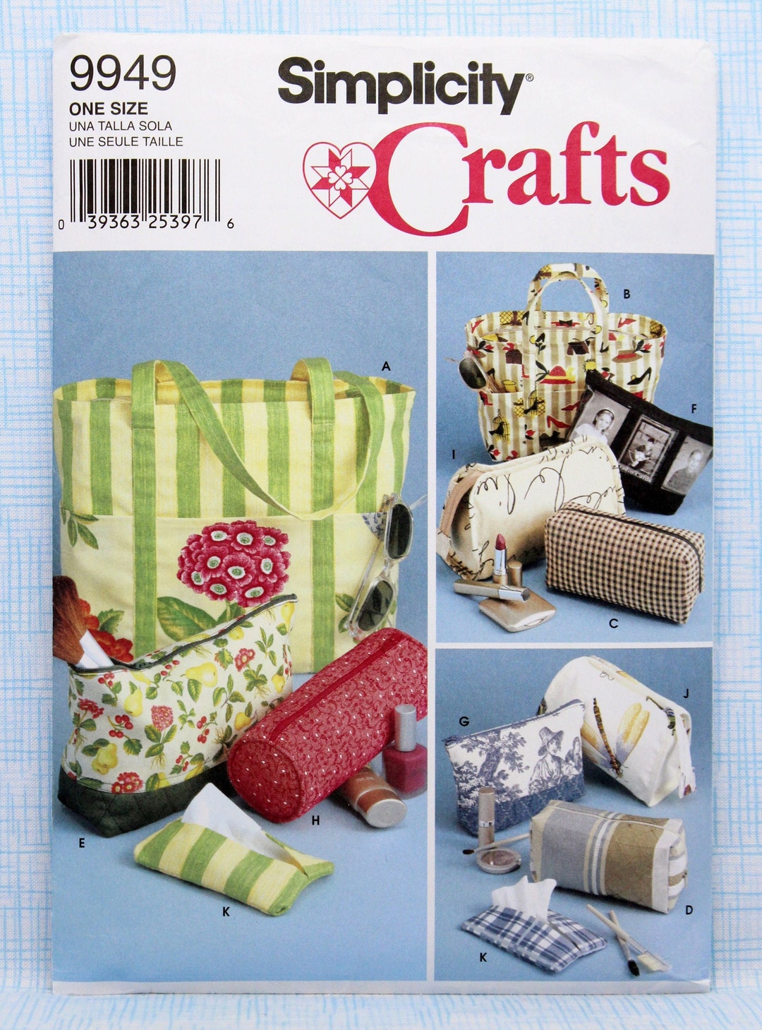Simplicity Sewing Pattern 9949, Tote Bags, Zippered Bags, Tissue Cover, Uncut/ff, Bags Sewing