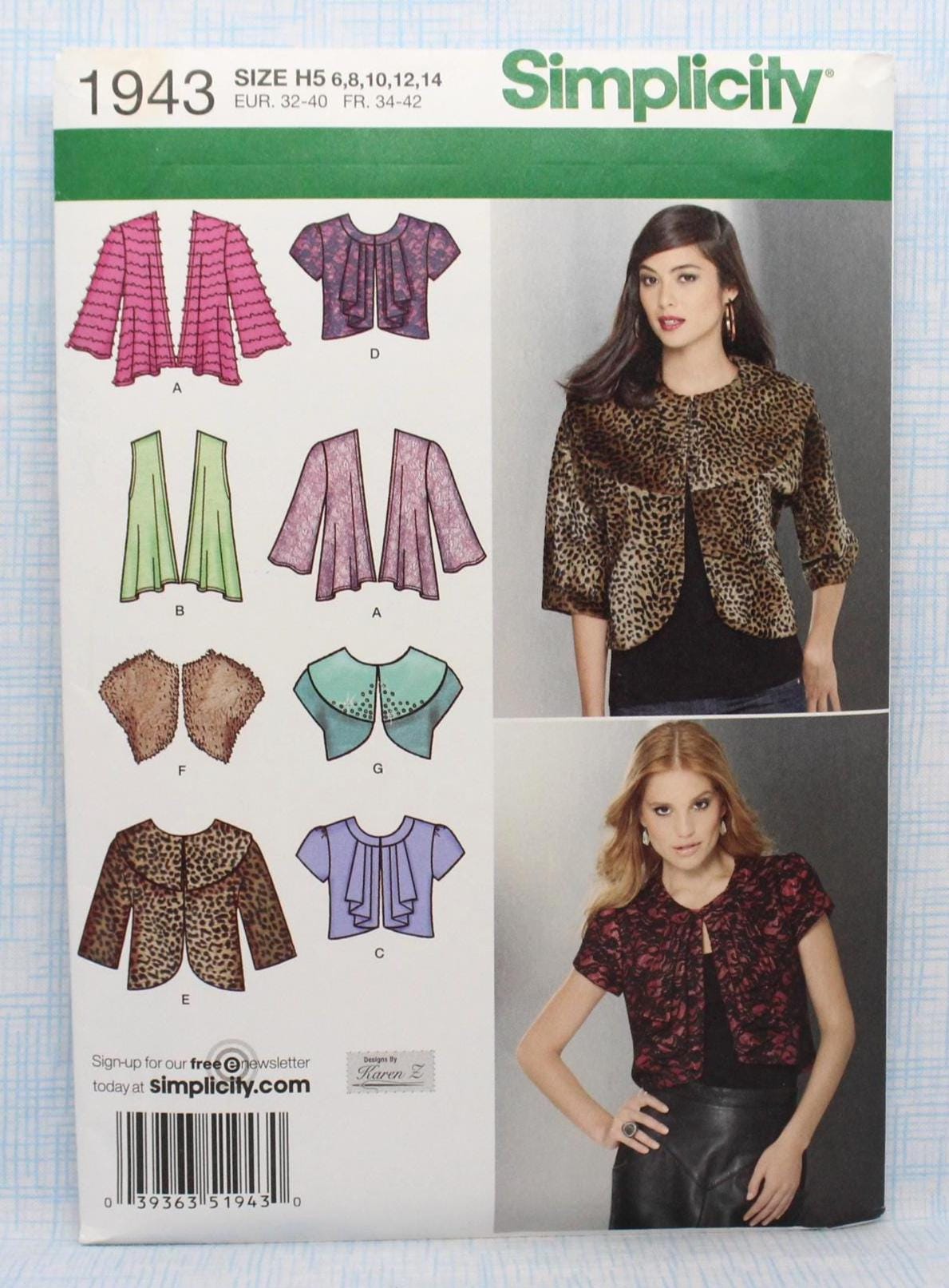 Simplicity Sewing Pattern 1943, Misses' Knit and Woven Jackets with Sleeve and Neckline Options, Uncut/FF, Misses' Size 6 8 10 12 14