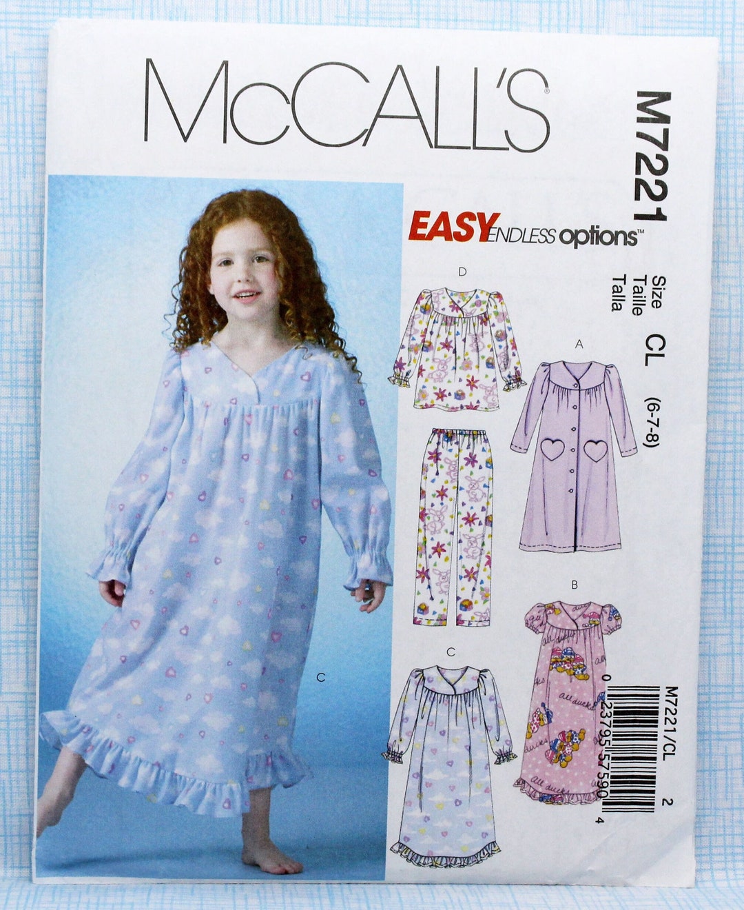 Mccall's Sewing Pattern 7221, Girls' Robe, Nightgown, Top and Pants ...