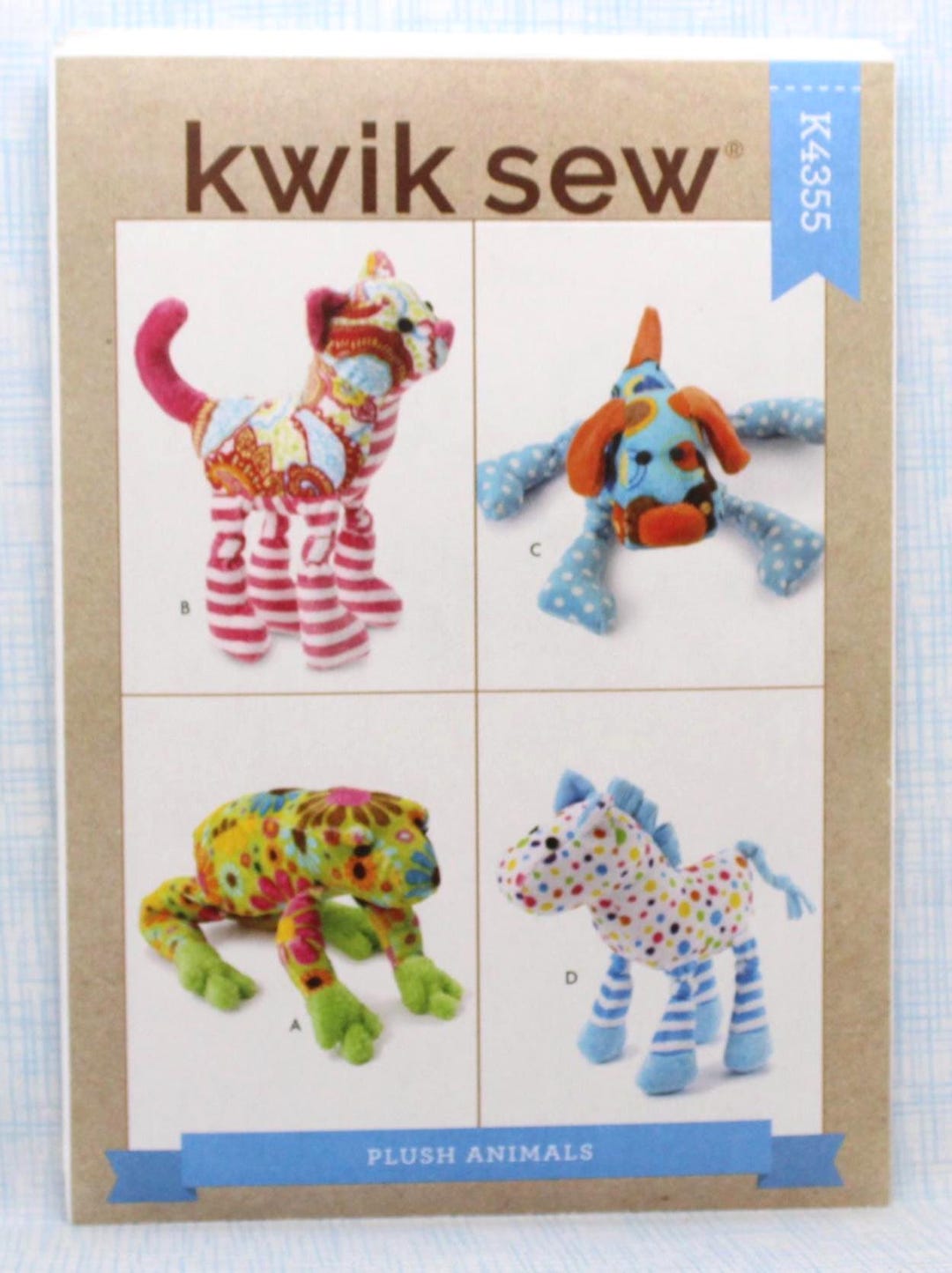 Kwik Sew 4355, Plush Animals Sewing Pattern, Uncut/ff, Frog Cat Dog and ...