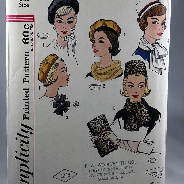 Simplicity 4178, Misses' Vintage Hat Sewing Pattern, Ladies Hat Patterns, Hat Sewing Pattern, Uncut