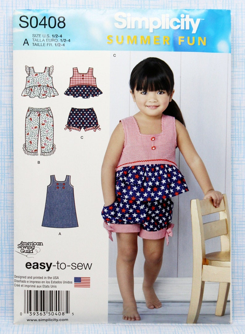 Simplicity Sewing Pattern S0408, Toddlers' Dress, Top and Cropped Pants ...