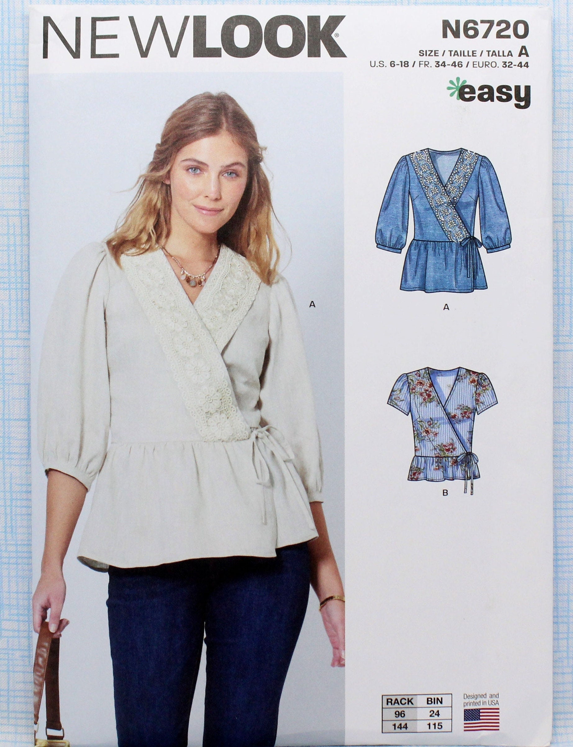 New Look Sewing Pattern 6720, Misses' Wrap Top, Uncut/ff
