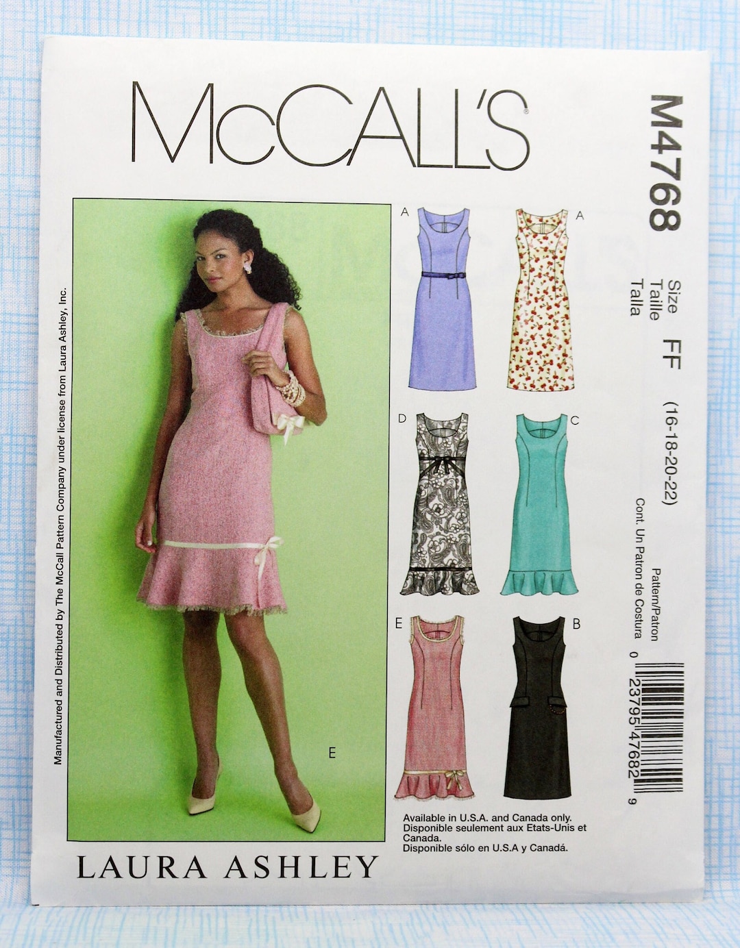 Mccall's Sewing Pattern 4768, Misses' Close-fitting Dresses, Uncut/ff,  Misses' Size 16 18 20 22, Laura Ashley Dress Pattern, Mccall's M4768 -   Canada