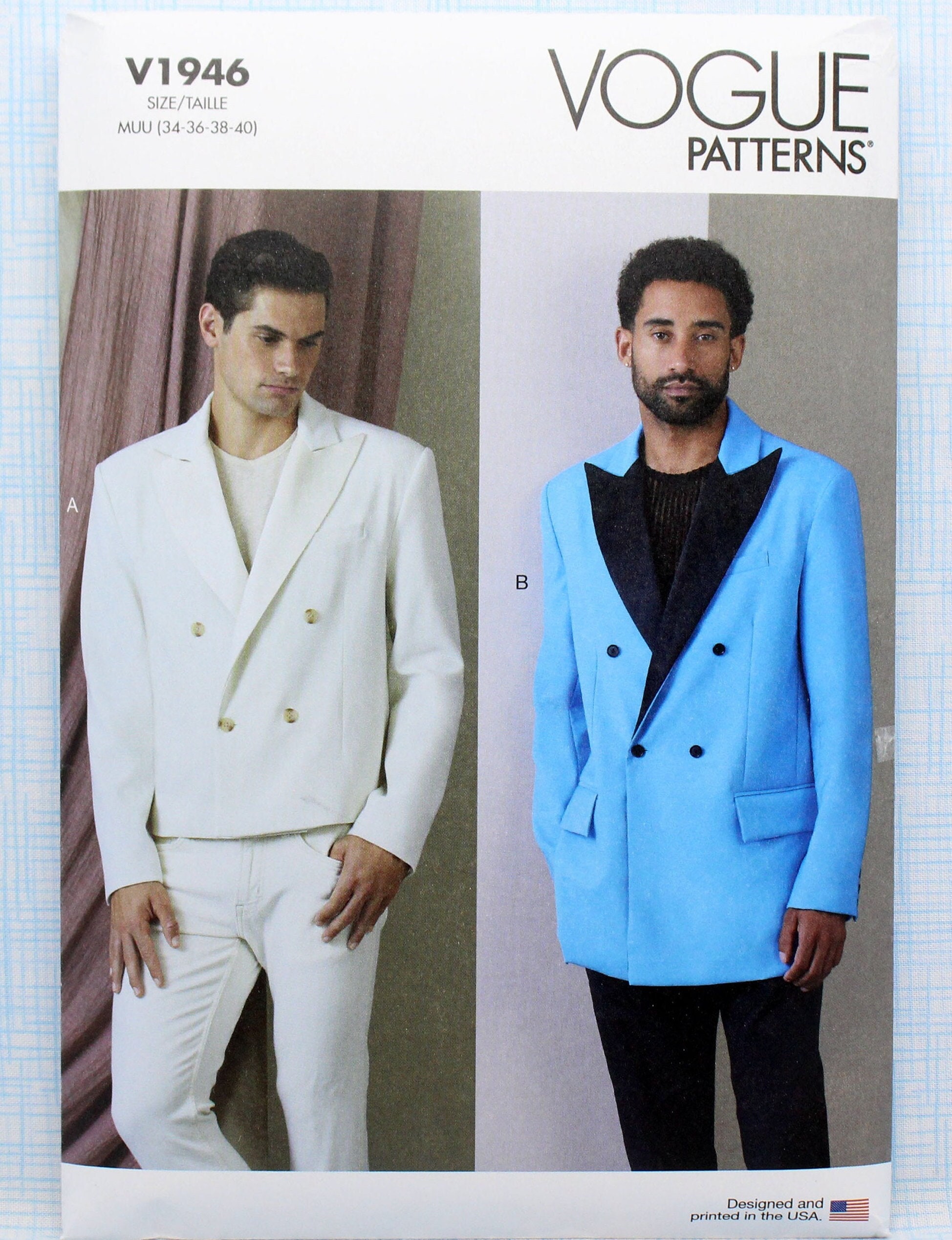 Vogue Sewing Pattern 1946, Men's Unlined Jacket, Uncut/FF, Men's Size 34 36 38 40, Vogue V1946