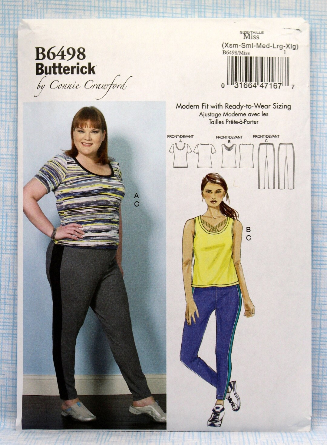 Butterick Sewing Pattern 6498, Misses' Stretch Knit Top and Pants