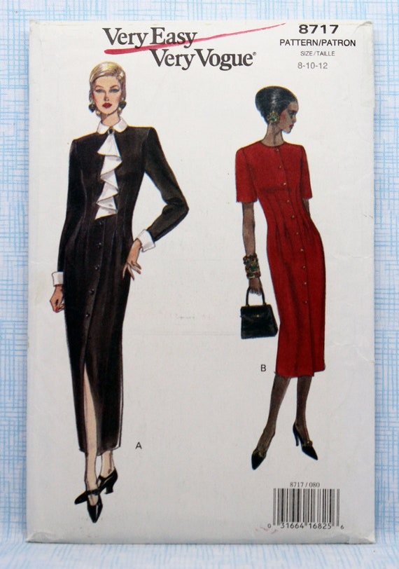 Vogue Sewing Pattern 8717, Misses' Easy Straight Dress, Uncut/FF, Misses'  Size 8 10 12, Misses' Front Button Dress Sewing Pattern